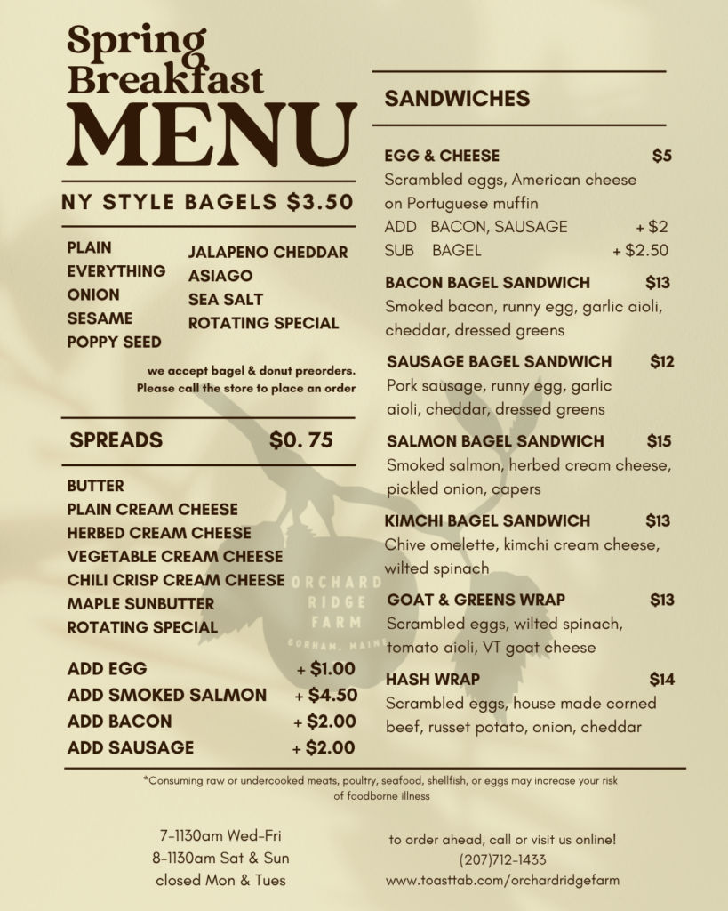 Spring 2026 Breakfast Menu